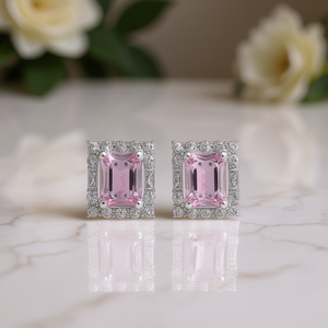 Pendientes de Diamantes Moliz en Oro Blanco, Corte Esmeralda, Rosa Fantasía, Naturales, Certificados por GIA, Estilo Clásico para Boda - Product Image 2