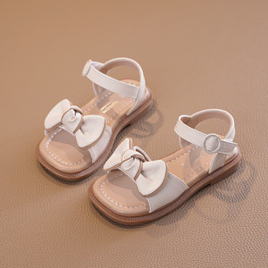 Nouvelles sandales de plage souples pour enfants, mode estivale, en PU, avec nœud, couleur unie, à bout ouvert pour filles - Product Image 4