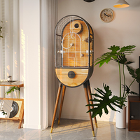 Cage à oiseaux de luxe en verre trempé avec cadre en acier au carbone et plancher en bois de caoutchouc, cage d'élevage mobile pour pigeons et perroquets, grande maison/villa