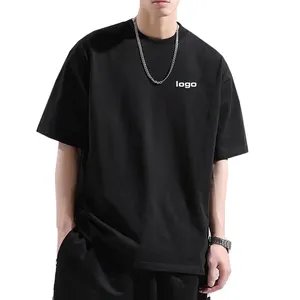 Camiseta grande masculina de tamanho luxuoso, camiseta do algodão do xxxggg supima na cor preta de 240gsm