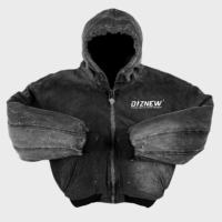 DiZNEW Veste en jean personnalisée noire lourde régulière Designer Veste en jean à capuche pour hommes