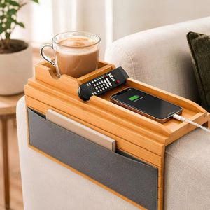 Couch Armrest Table Armrest Tray 2-in-1 Foldable Sofa <strong>Arm</strong> Tray with Cup Holder Clip-On Couch <strong>Caddy</strong> for Remotes Phone Drink Snack - Product Image 1