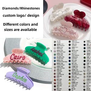 Kinling OEM Design personalizzato strass lettera di squalo parole logo personalizzato cristalli nome acetato morsetto pinza per capelli <span class=keywords><strong>Clip</strong></span> donna - Product Image 1