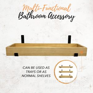 Wooden Floating Wall <b>Shelf</b> Natural Wood Color Wall Mounted Storage <b>Rack</b> For Kitchen Bathroom Living Room - Product Image 4
