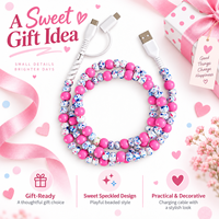 Chargeur de téléphone mignon et vibrant rose à pois avec perles, câble USB multifonction 3 en 1 à charge rapide, accessoires de voiture, cadeau pour femmes