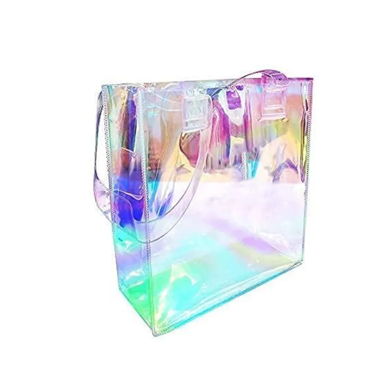 Moda Noite Laser Holograma Saco Transparente Iridescente Jelly Pvc Bolsa Holográfica Laser Clear Tote Bag