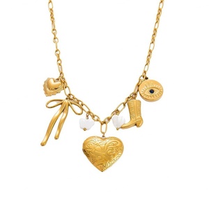 Collier pour femme en acier inoxydable avec pendentif cœur, fait main, DIY, chaîne de clavicule papillon coquillage, doré, romantique - Product Image 3