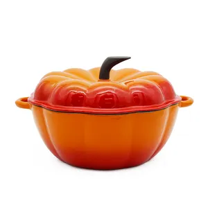 Europese Stijl Hete Verkoop 24 Cm Pompoen Braadpan Oranje Kookpot Non-Stick Emaille Gietijzeren Pompoen Nederlandse Oven Met Afgedekt