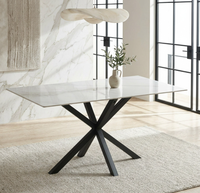 Table rectangulaire moderne en pierre frittée, table à manger en céramique avec base en métal noir pour la maison, les restaurants et les hôtels