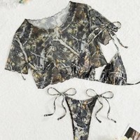 Nouveau maillot de bain imprimé en mousseline de soie sexy à cordon de serrage style triangle 2026, style européen et américain, pour l'exportation transfrontalière AliExpress