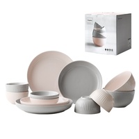 Service de table en céramique nordique à motifs semi-verticaux, compatible micro-ondes, design moderne et minimaliste, ensemble personnalisable de bols et assiettes pour