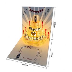 Carte de vœux créative en papier 3D faite à la main avec bougie, design gâteau d'anniversaire, style rétro - Product Image 1