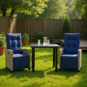 Conjunto de Comedor de Jardín de Ratán Azul Marino y Gris, 2 Plazas, Estructura de Acero, Resistente a la Intemperie, Muebles de Exterior de Diseño Contemporáneo - Product Image 2