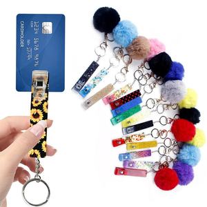 Acrylic Card <b>Puller</b> Keychains with Pompoms,Credit Card Grabbers,Custom Credit ATM Card Grabber Keychain for Long Nails - Product Image 1