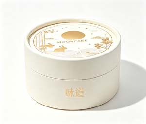 Boîte à gâteaux de lune ronde avec motif lapin en feuille d'or, emballage en tube de papier - Product Image 2