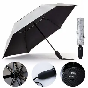 wholesale cheap Compact Silver Vent Wind Resistant portable Travel Friendly Lightweight UV Travel Sun folding automatic Umbrella