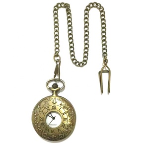 Montre de poche rétro en bronze, chiffres arabes vintage, montre de poche à quartz steampunk, collier pendentif, chaîne, <span class=keywords><strong>horloge</strong></span> - Product Image 2
