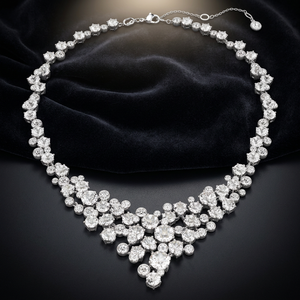 Collier en diamant platine, taille brillant rond, luxe vintage, bijoux de mariage unisexe, diamants de laboratoire certifiés IGI - Product Image 1