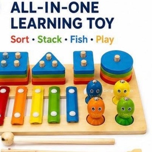Jouet éducatif d'empilage multifonctionnel 4-en-1 pour enfants : blocs géométriques à assembler et colonnes à assortir - Product Image 2