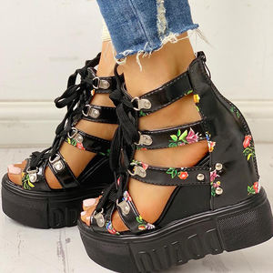 Sandales à fleurs tendance, sandales ethniques décontractées à bout ouvert, sandales <span class=keywords><strong>compensées</strong></span> pour <span class=keywords><strong>femmes</strong></span>, <span class=keywords><strong>chaussures</strong></span> décontractées à talons hauts pour <span class=keywords><strong>femmes</strong></span> - Product Image 5