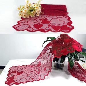 Saktopdeco ผ้าแจ็คการ์ดทอสีแดงขนาด72นิ้วผ้าคลุมเตาผิงพิมพ์ลายหัวใจผ้าคลุมเตาผิงตกแต่งโต๊ะรับประทานอาหาร - Product Image 5