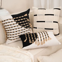 Housse de coussin décorative Wabi-Sabi personnalisée, taie d'oreiller tissée géométrique à pompons pour canapé, lit, hôtel