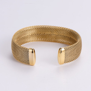 Women's Stainless Steel Wide Cuff Bracelet with Mesh Design Waterproof Fashion <b>Bangles</b> Jewelry - Product Image 4