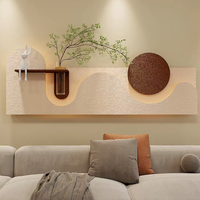 Nouvelle Décoration Murale de Luxe, Peinture Texturée en Relief 3D, Sculpture Géométrique Faite à la Main, Minimaliste, Peinture en Grès Décorative avec Éclairage LED