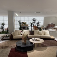 Ensemble de canapés sectionnels modernes en cuir, canapé d'angle avec table d'appoint en marbre et bois, chaise longue pour salon, villa