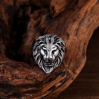 Vente chaude Argent Animal Anneau En Acier Inoxydable Punk Lion Tête Anneau Cool Boy Band Homme Anneau Bijoux Cadeau pour Anniversaire
