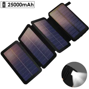 Carregador solar dobrável para emergências, banco de energia solar portátil com 25000 mah, bateria portátil para celulares ao ar livre