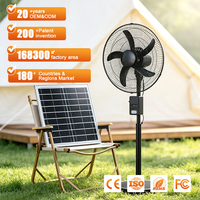 Ventilateur solaire sur pied portable et rechargeable en ABS de 18 pouces avec panneau solaire, batterie externe et lampe anti-moustiques