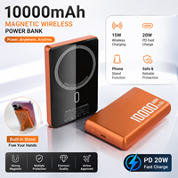 Power Bank Baterai Li-Polymer Berkualitas Tinggi 10000 MAh Kaca Tempered PD 20W Pengisian Daya Nirkabel Magnetik Dengan Penyangga Ponsel OEM ODM