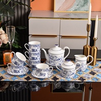 Service de table élégant bleu Tigre 58 pièces, style européen, en porcelaine fine émaillée, bols, assiettes et plats haut de gamme