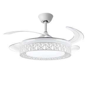 모던 노르딕 <span class=keywords><strong>LED</strong></span> 4-블레이드 화이트 천장 선풍기 조명 리모컨 DC 모터 가정 및 사무실용 디밍 가능 높은 CRI 90 36/42/48 인치 - Product Image 1