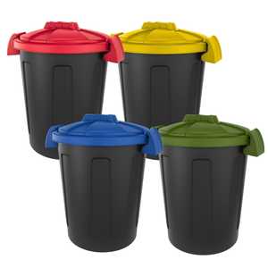 Set di 4 contenitori per la raccolta differenziata da 25 litri con coperchi colorati, chiusure a clip e maniglie integrate - Product Image 1