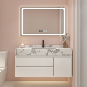 Mueble de Baño de Madera Maciza de Estilo Moderno con <span class=keywords><strong>Lavabo</strong></span> Integrado de Piedra para Hoteles - Product Image 6