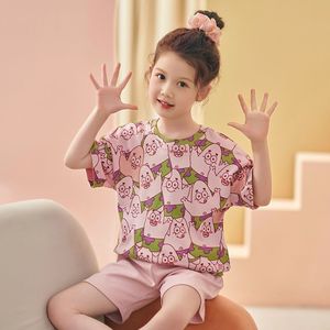 2025 yeni varış kısa kollu pamuk çocuk pijamaları sevimli karikatür baskı yaz hafif pijama ev giyim çocuk - Product Image 1