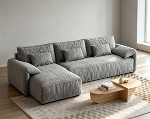 Sofá Seccional en Forma de L de Tela Minimalista Moderno con Respaldo Acolchado, Brazos Acolchados, Patas de Madera, Tres Plazas, Muebles para Sala de Estar - Product Image 3