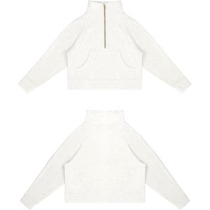 Sudadera de forro polar para mujer con media cremallera, cuello alto, corte crop, con bolsillos, orificio para el pulgar, transpirable, manga normal - Product Image 4