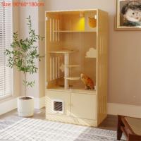 Maison pour chat en bois massif multifonctionnelle avec verre trempé, villa, nid, lit, cage, durable, respirante, personnalisable, luxe, 2 ans