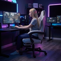Chaise de jeu ergonomique inclinable et pivotante avec hauteur réglable et revêtement en tissu