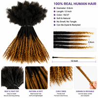 Extensions de dreadlocks en cheveux humains de 12 pouces, 1B 27 Ombre Locs avec pointes bouclées, extensions de locs permanentes faites à la main pour hommes et femmes
