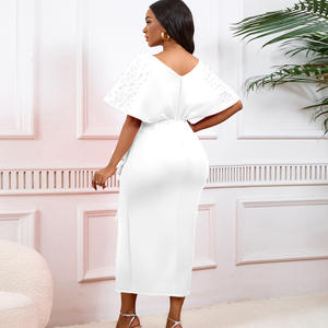 Gaun Pesta Musim Panas Desain Baru Seksi V-neck Ruffle Belahan Tinggi Berhias Manik-Manik Elegan untuk Pesta <span class=keywords><strong>Prom</strong></span> Malam Koktail Wanita - Product Image 6