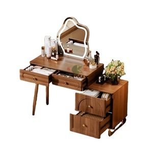 Table de toilette moderne en bois avec miroir et tiroirs, bureau de maquillage de luxe pour chambre à coucher - Product Image 1