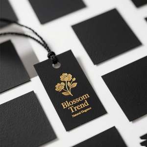Cartes de remerciement personnalisées noires de luxe en papier recyclé avec logo imprimé mat et nom en feuille d'or pour petites entreprises, vêtements et chaussures - Product Image 5