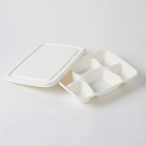<b>Lunch</b> Bento Recycled Sugarcane Molded Tray Biodegradable White 4/5/6 <b>Compartment</b> Disposable Takeout Container Paper <b>Box</b> - Product Image 1