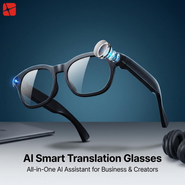 AI Smart Glasses with 8MP Camera ChatGPT Real-time Translation Multi-language 1st Person POV Video Recording for Vlog