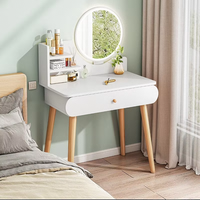 Table de toilette de chambre à coucher minimaliste moderne avec miroir éclairé réglable, tiroirs de rangement et table de maquillage intégrée