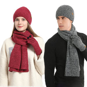 Chapeaux d'hiver pour hommes, écharpe pour hommes avec gants à écran tactile, écharpes longues et chaudes, ensemble <span class=keywords><strong>bonnet</strong></span> et gants avec casquettes tête de mort, vente en gros - Product Image 3